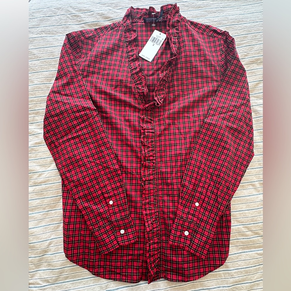 NWT Polo by Ralph Lauren Red Plaid Ruffle long sleeve Shirt SZ: 6